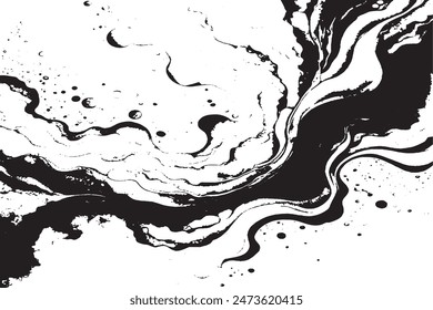 Black and White Liquid Texture: Hand Drawn Marbled Watercolor Abstract Background in Monochrome