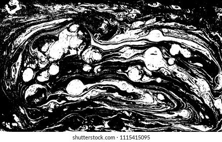 Black and white liquid texture. Marbled illustration. Abstract vector background. Monochrome marble pattern.
