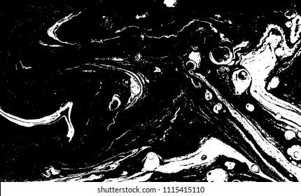 Black and white liquid texture. Marbled illustration. Abstract vector background. Monochrome marble pattern.