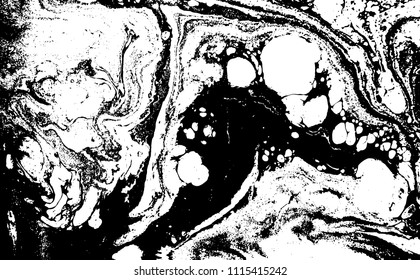 Black and white liquid texture. Marbled illustration. Abstract vector background. Monochrome marble pattern.