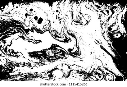 Black and white liquid texture. Marbled illustration. Abstract vector background. Monochrome marble pattern.