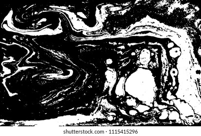 Black and white liquid texture. Marbled illustration. Abstract vector background. Monochrome marble pattern.
