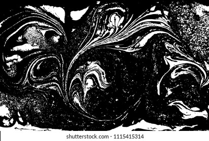 Black and white liquid texture. Marbled illustration. Abstract vector background. Monochrome marble pattern.