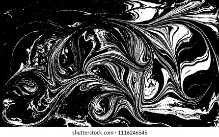 Black and white liquid texture. Marbled illustration. Abstract vector background. Monochrome marble pattern.