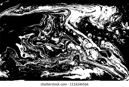 Black and white liquid texture. Marbled illustration. Abstract vector background. Monochrome marble pattern.