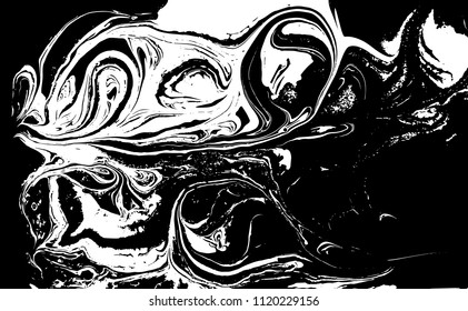 Black and white liquid texture. Marbled illustration. Abstract vector background. Monochrome marble pattern.