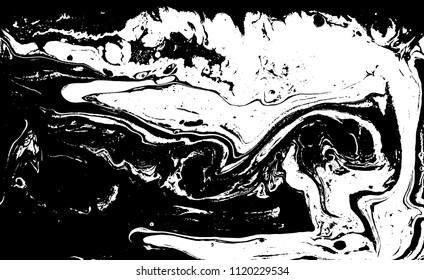 Black and white liquid texture. Marbled illustration. Abstract vector background. Monochrome marble pattern.