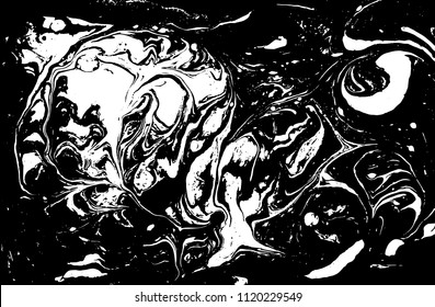 Black and white liquid texture. Marbled illustration. Abstract vector background. Monochrome marble pattern.