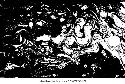 Black and white liquid texture. Marbled illustration. Abstract vector background. Monochrome marble pattern.