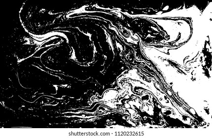 Black and white liquid texture. Marbled illustration. Abstract vector background. Monochrome marble pattern.