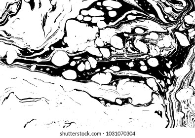 Black and white liquid texture. Watercolor hand drawn marbling illustration. Abstract vector background. Monochrome marble pattern.