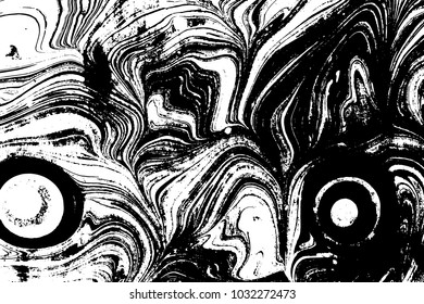 Black and white liquid texture. Watercolor hand drawn marbling illustration. Abstract vector background. Monochrome marble pattern.