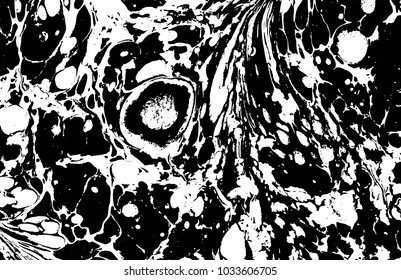 Black and white liquid texture. Watercolor hand drawn marbling illustration. Abstract vector background. Monochrome marble pattern.
