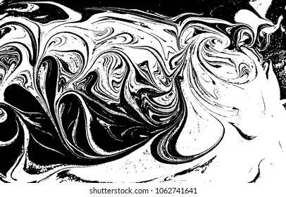 Black and white liquid texture. Watercolor hand drawn marbling illustration. Abstract vector background. Monochrome marble pattern.