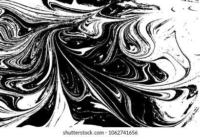 Black and white liquid texture. Watercolor hand drawn marbling illustration. Abstract vector background. Monochrome marble pattern.