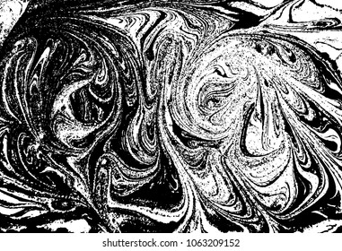 Black and white liquid texture. Watercolor hand drawn marbling illustration. Abstract vector background. Monochrome marble pattern.