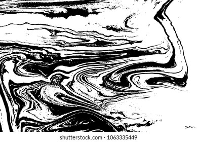 Black and white liquid texture. Watercolor hand drawn marbling illustration. Abstract vector background. Monochrome marble pattern.