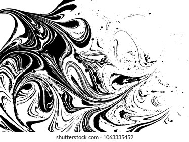 Black and white liquid texture. Watercolor hand drawn marbling illustration. Abstract vector background. Monochrome marble pattern.