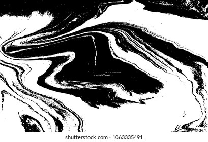 Black and white liquid texture. Watercolor hand drawn marbling illustration. Abstract vector background. Monochrome marble pattern.