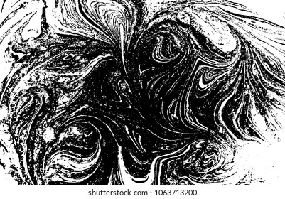 Black and white liquid texture. Watercolor hand drawn marbling illustration. Abstract vector background. Monochrome marble pattern.