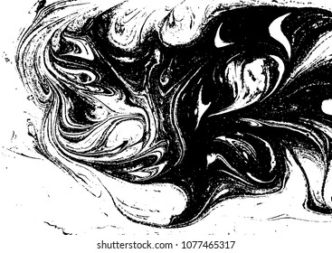 Black and white liquid texture. Watercolor hand drawn marbling illustration. Abstract vector background. Monochrome marble pattern