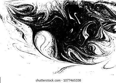 Black and white liquid texture. Watercolor hand drawn marbling illustration. Abstract vector background. Monochrome marble pattern