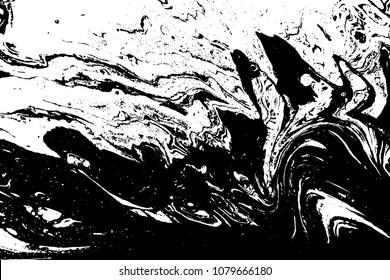 Black and white liquid texture. Watercolor hand drawn marbling illustration. Abstract vector background. Monochrome marble pattern