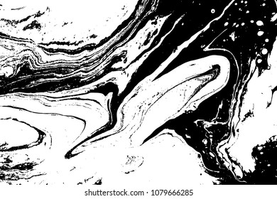 Black and white liquid texture. Watercolor hand drawn marbling illustration. Abstract vector background. Monochrome marble pattern