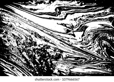 Black and white liquid texture. Watercolor hand drawn marbling illustration. Abstract vector background. Monochrome marble pattern