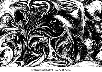 Black and white liquid texture. Watercolor hand drawn marbling illustration. Abstract vector background. Monochrome marble pattern