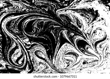 Black and white liquid texture. Watercolor hand drawn marbling illustration. Abstract vector background. Monochrome marble pattern