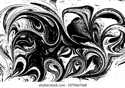 Black and white liquid texture. Watercolor hand drawn marbling illustration. Abstract vector background. Monochrome marble pattern