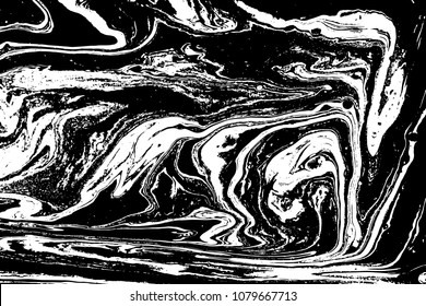 Black and white liquid texture. Watercolor hand drawn marbling illustration. Abstract vector background. Monochrome marble pattern