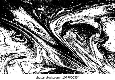 Black and white liquid texture. Watercolor hand drawn marbling illustration. Abstract vector background. Monochrome marble pattern