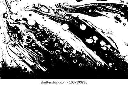 Black and white liquid texture. Watercolor hand drawn marbling illustration. Abstract vector background. Monochrome marble pattern