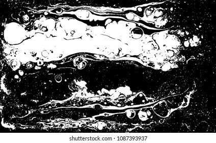 Black and white liquid texture. Watercolor hand drawn marbling illustration. Abstract vector background. Monochrome marble pattern