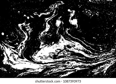 Black and white liquid texture. Watercolor hand drawn marbling illustration. Abstract vector background. Monochrome marble pattern