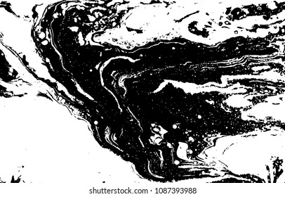 Black and white liquid texture. Watercolor hand drawn marbling illustration. Abstract vector background. Monochrome marble pattern