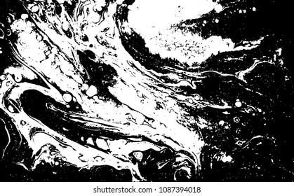Black and white liquid texture. Watercolor hand drawn marbling illustration. Abstract vector background. Monochrome marble pattern