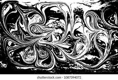 Black and white liquid texture. Watercolor hand drawn marbling illustration. Abstract vector background. Monochrome marble pattern