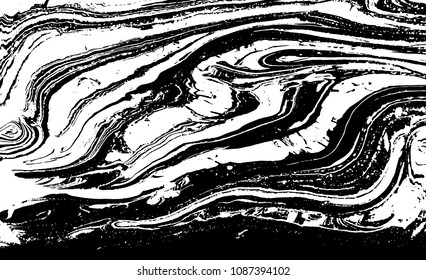 Black and white liquid texture. Watercolor hand drawn marbling illustration. Abstract vector background. Monochrome marble pattern