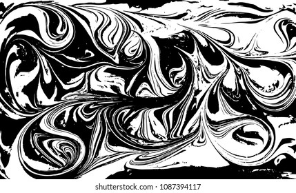 Black and white liquid texture. Watercolor hand drawn marbling illustration. Abstract vector background. Monochrome marble pattern