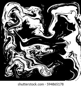 Black and white liquid texture, watercolor hand drawn marbling illustration, abstract background.