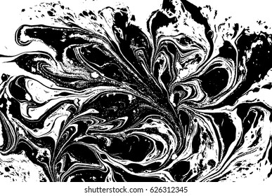 Black and white liquid texture, watercolor hand drawn marbling illustration, abstract vector background.
