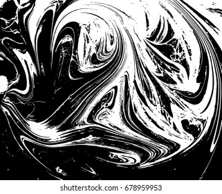 Black and white liquid texture. Watercolor hand drawn marbling illustration. Abstract vector background. Monochrome marble pattern.