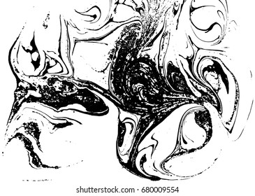 Black and white liquid texture. Watercolor hand drawn marbling illustration. Abstract vector background. Monochrome marble pattern.
