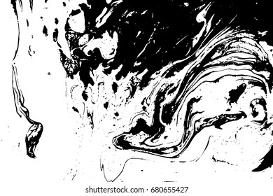 Black and white liquid texture. Watercolor hand drawn marbling illustration. Abstract vector background. Monochrome marble pattern