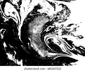 Black and white liquid texture. Watercolor hand drawn marbling illustration. Abstract vector background. Monochrome marble pattern.