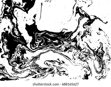 Black and white liquid texture. Watercolor hand drawn marbling illustration. Abstract vector background. Monochrome marble pattern.
