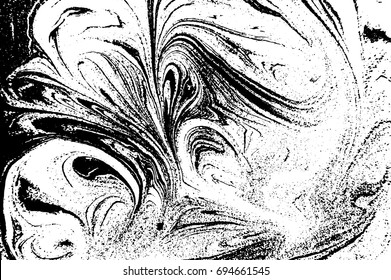 Black and white liquid texture. Watercolor hand drawn marbling illustration. Abstract vector background. Monochrome marble pattern.
